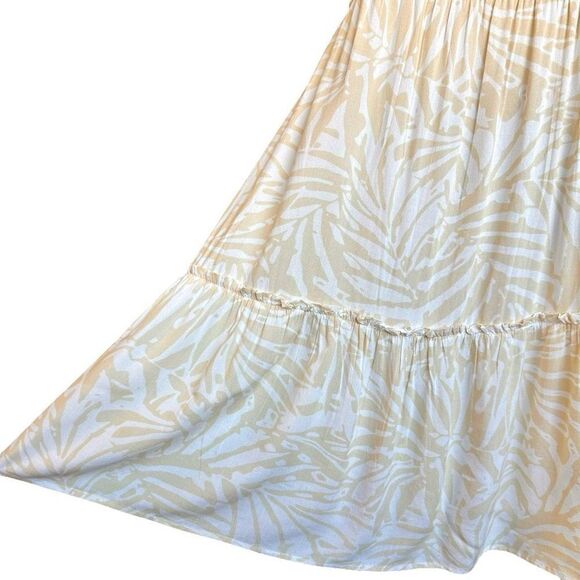 NWOT Patrons of Peace Palm Print Tie Front Tiered Maxi Dress Tan White - Picture 5 of 11